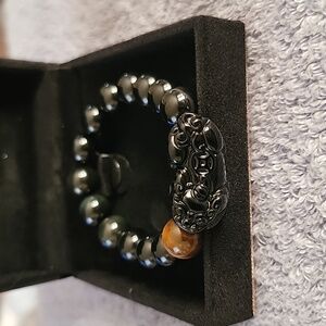 Obsidian Dragon and Tiger's Eye feng shuai good luck bracelet  money and wealth
